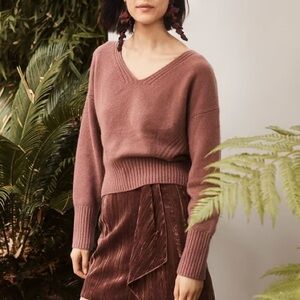 NWOT H&M Conscious Exclusive Dusty Rose Plum Oversized V-Neck Cashmere Sweater L